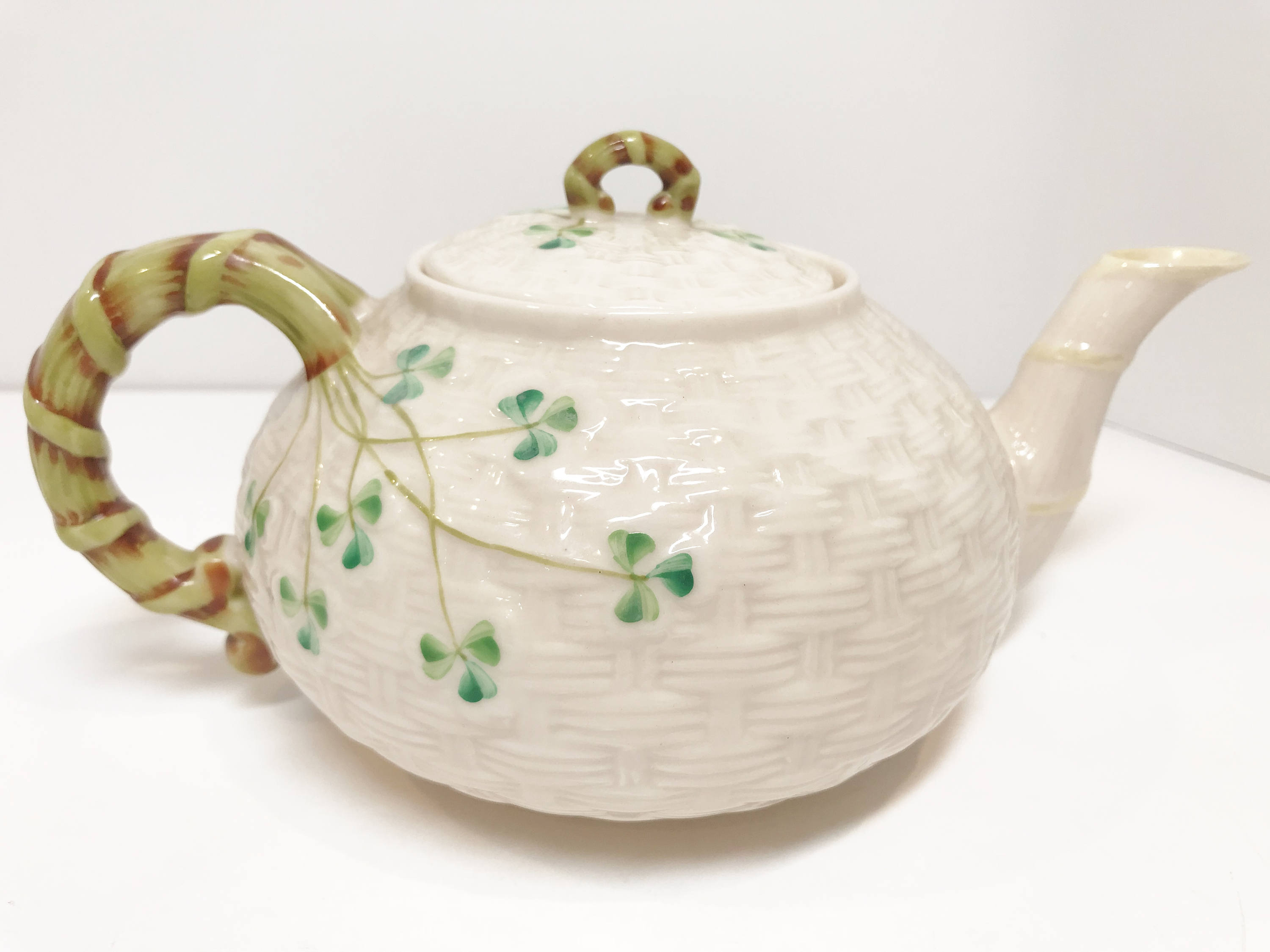 SOLD, Reserved for SR, Tea for Two Shamrock Belleek Teapot, Irish