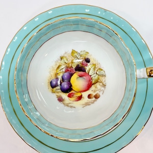 Aynsley Teacup and Saucer , Vintage Teacup , English Bone China , Teacup Aqua Tea Cup , Aynsley Fruit Teacup , Hostess Gift for Her
