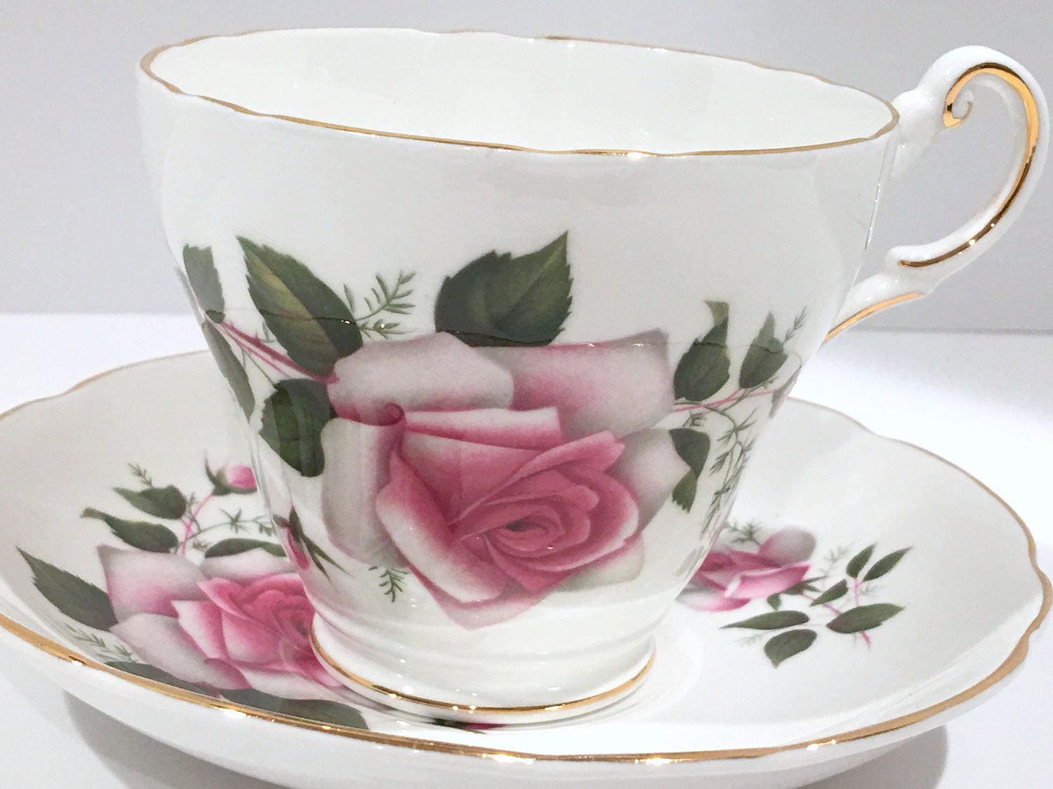 Vintage Regency bone china pink floral teacup and saucer