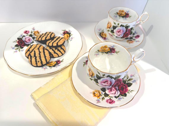 Tea for Two, Royal Crest Teacups, English Bone China Cups, Vintage Teacup, Housewarming Gift, Anniversary Gift, Gift for Her
