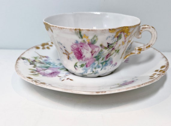 L S and S Limoges Hand Painted Teacup and Saucer  Limoges France French Limoges Porcelain Victorian Limoges Pink Rose Limoges