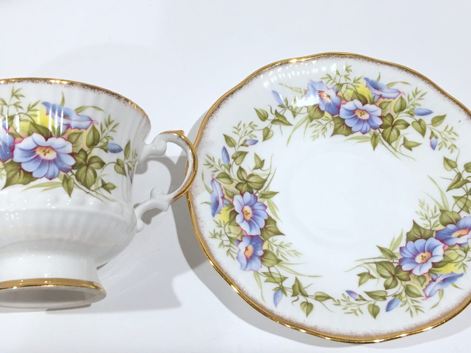Elizabethan Tea Cup and Saucer, Morning Glory Cup, English Bone China