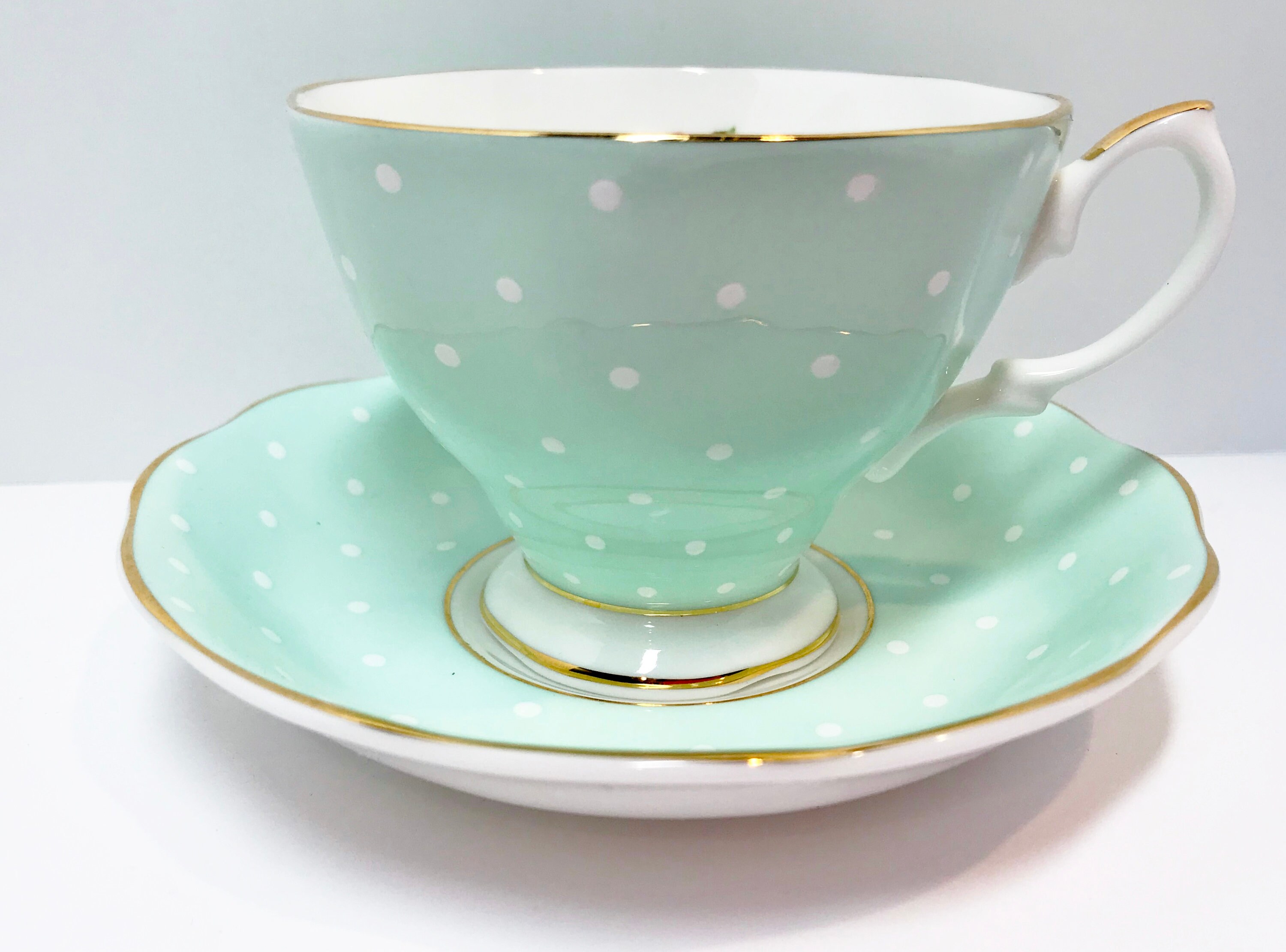 Royal Albert Teacup and Saucer, Polka Rose Pattern, Polka Dot Tea Cups
