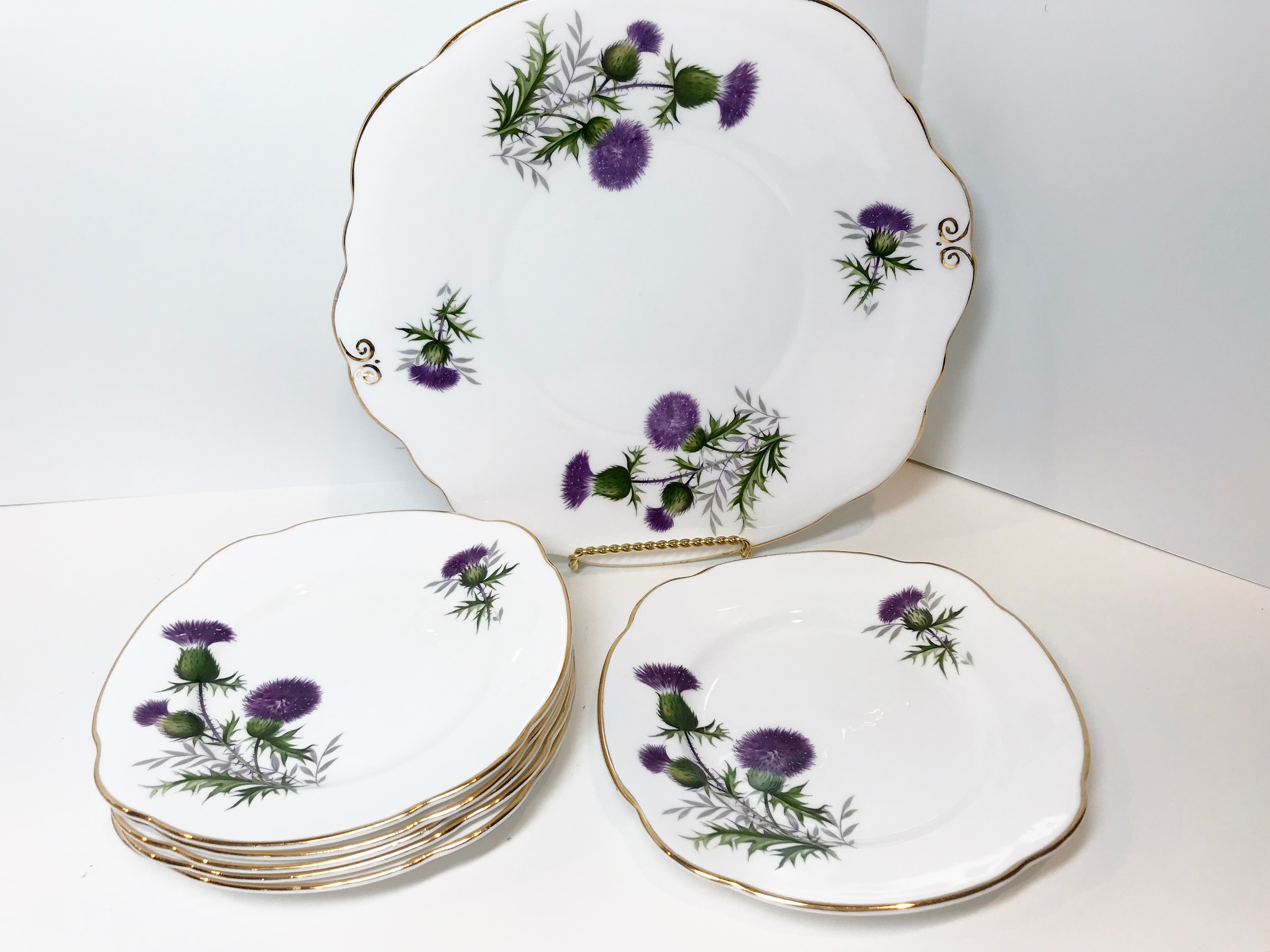 Thistle Plates, Set of 6 Plates, Thistle Pattern, Scottish Plates, Bone