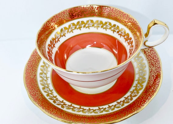 Aynsley Teacup and Saucer,  Aynsley Orange Teacups, Antique Teacups Vintage, English Bone China, Orange Tea Cups Vintage