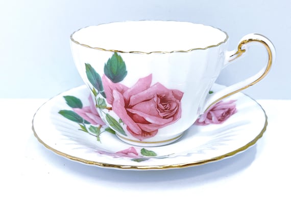 Paragon Pink Rose Teacup: English Bone China with Gold Trim
