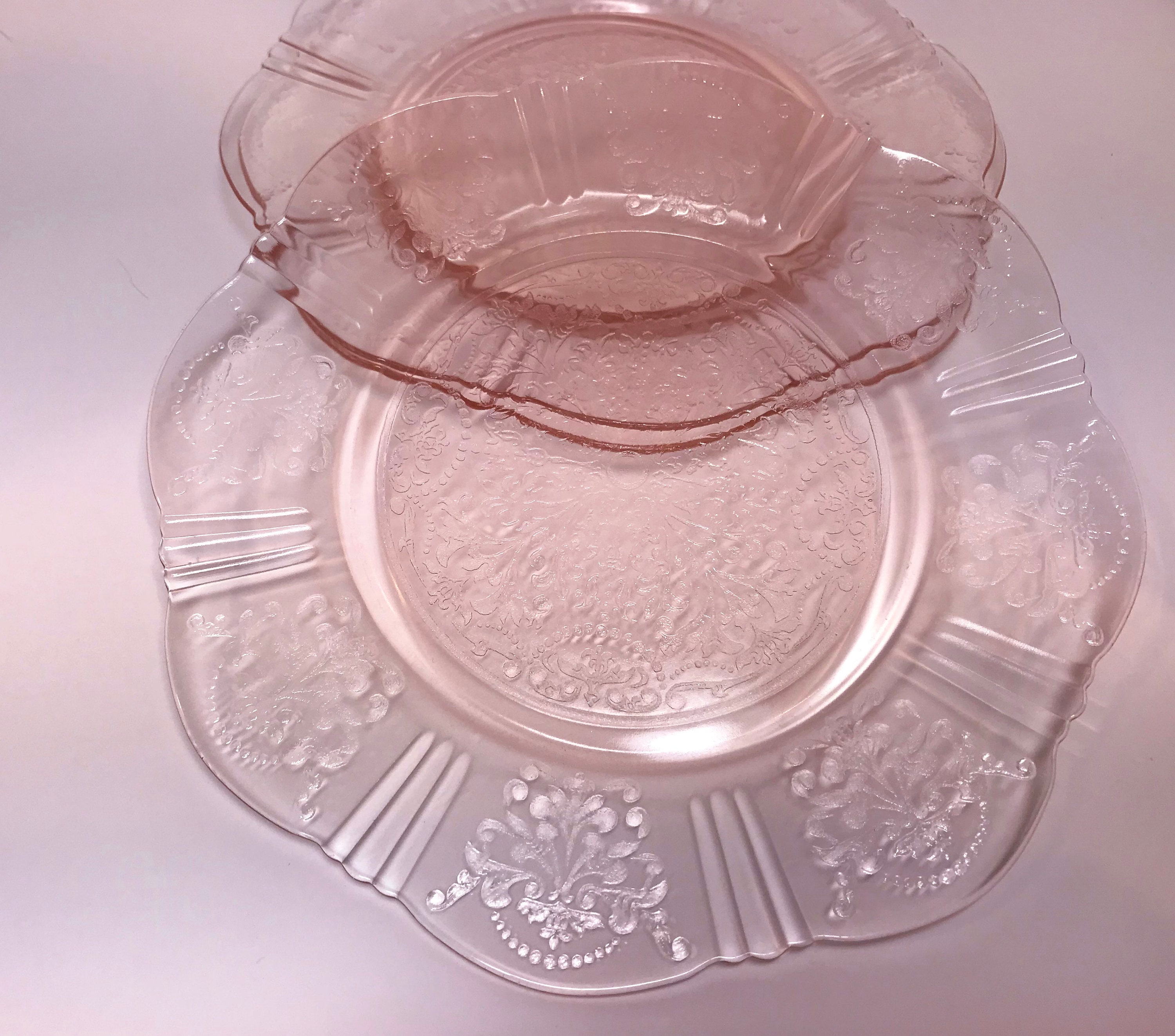 Depression Glass Plates, Pink Depression, Set of Three Plates