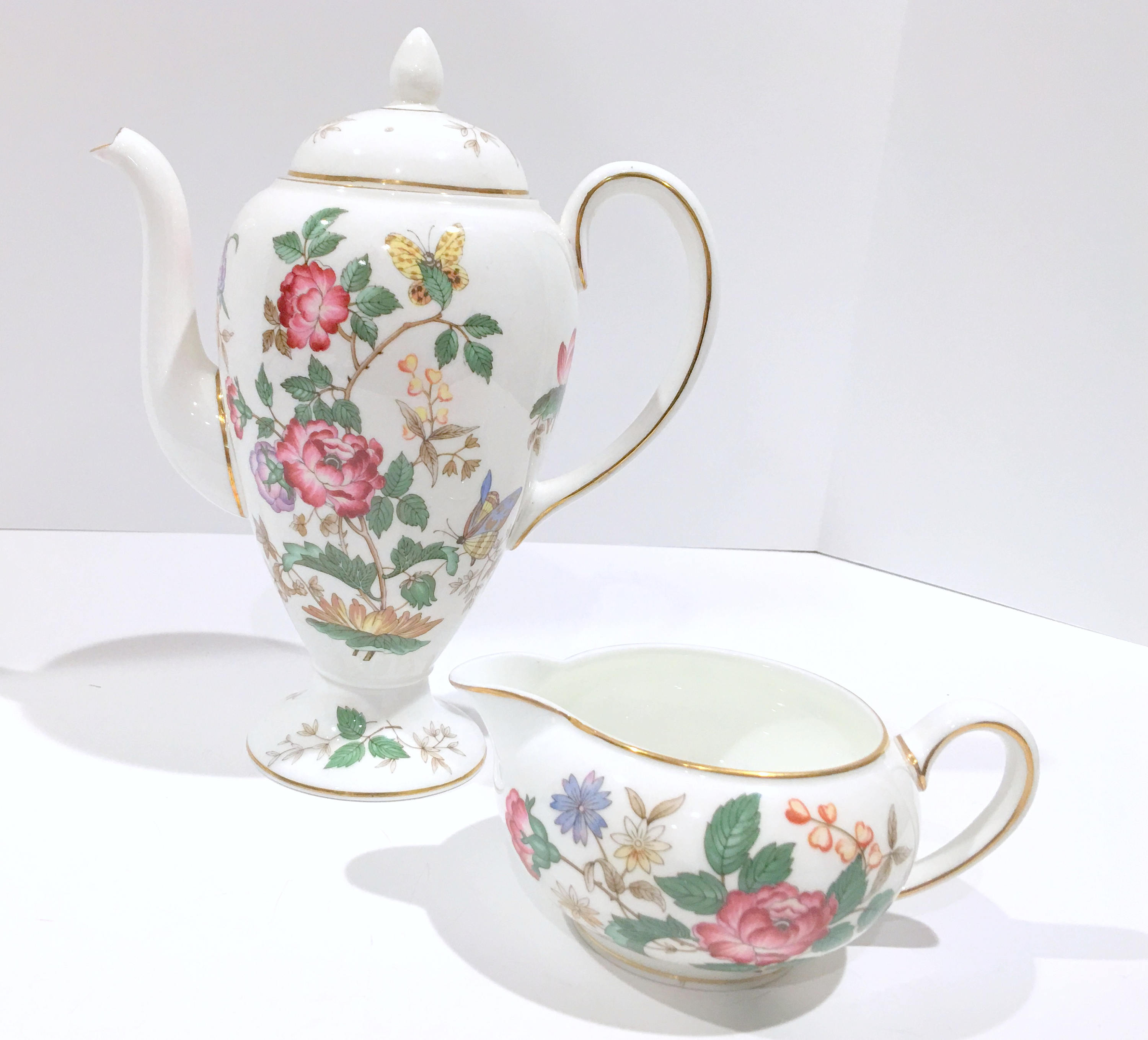 Wedgwood Teapot, Charnwood Pattern, Charnwood Creamer, Rose Butterfly