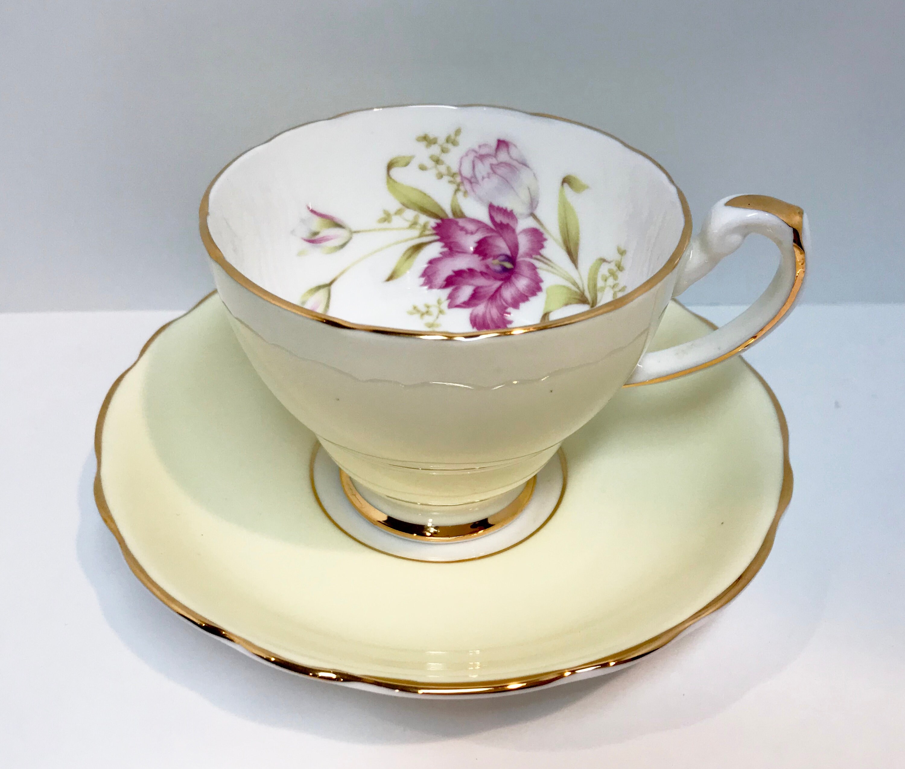 Romantic Hammersley Tea Cup and Saucer, English Teacups, Yellow Tea