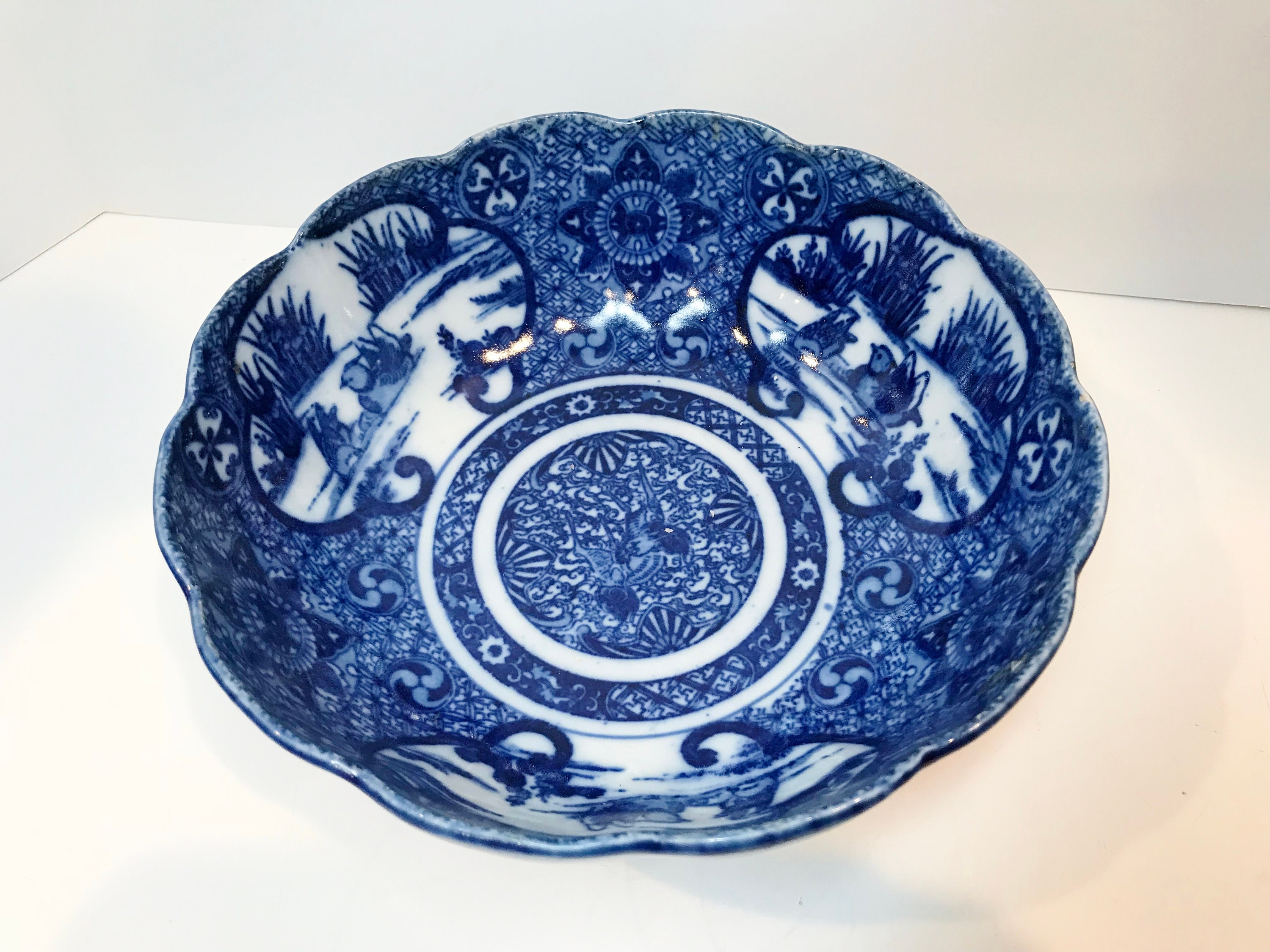 Antique Chinese Bowl, Blue White Ware, Flow Blue Bowl, Chinese