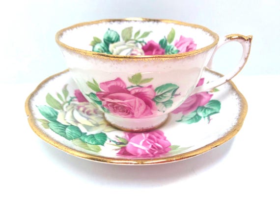 Melody Rose Teacup, Roslyn Teacup and Saucer, Rose Teacups Vintage, Floral Teacups, Gift for Her, Anniversary Gift, Birthday Gift