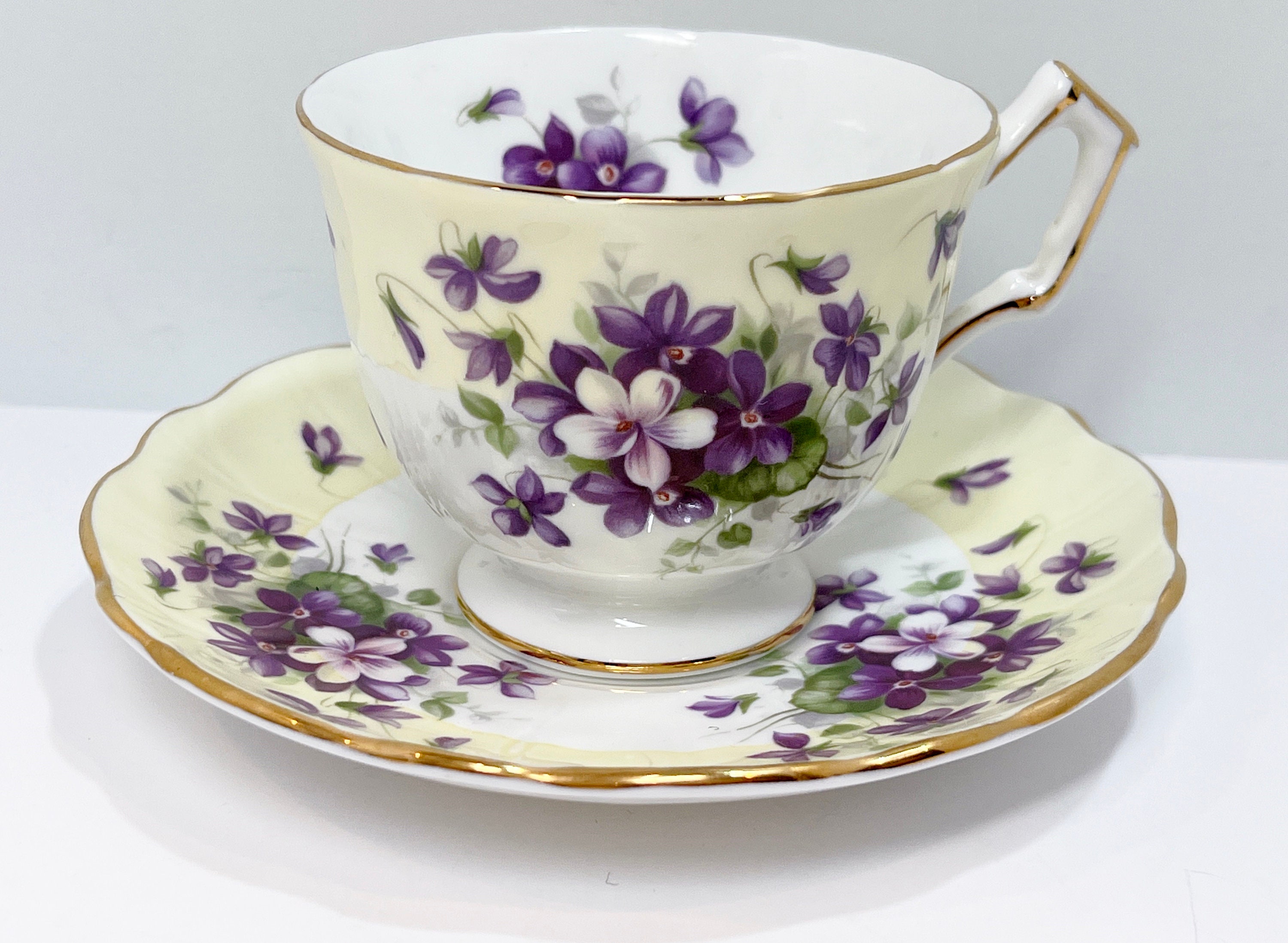 Aynsley Teacup and Saucer , Violet Tea Cups , English Bone Aynsley Teacup and Saucer , Violet Tea Cups , English Bone