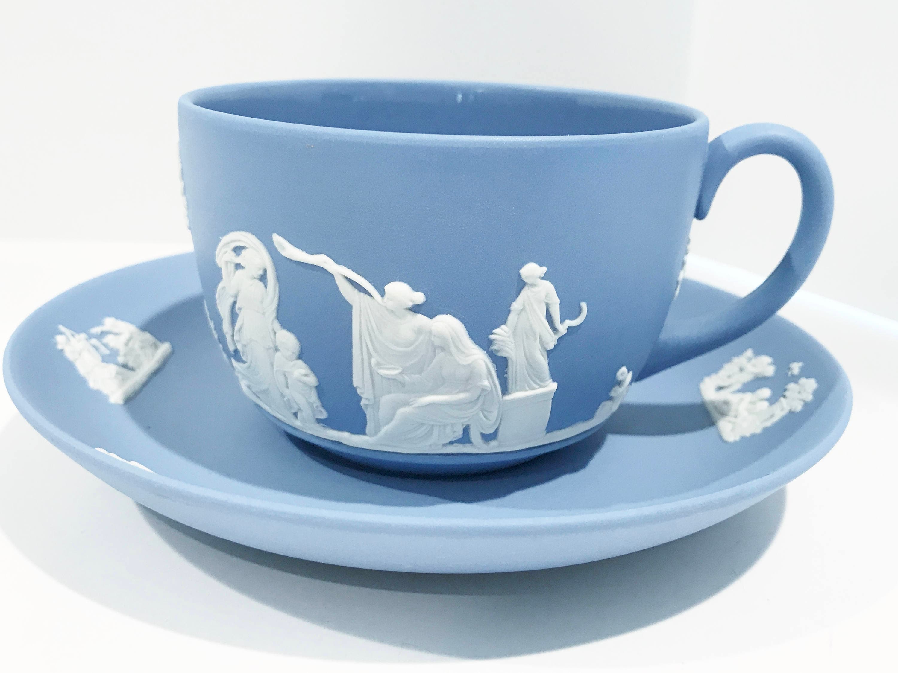 Wedgwood Tea Cup and Saucer, Jasperware Tea Cup, Vintage Tea Cups, Blue