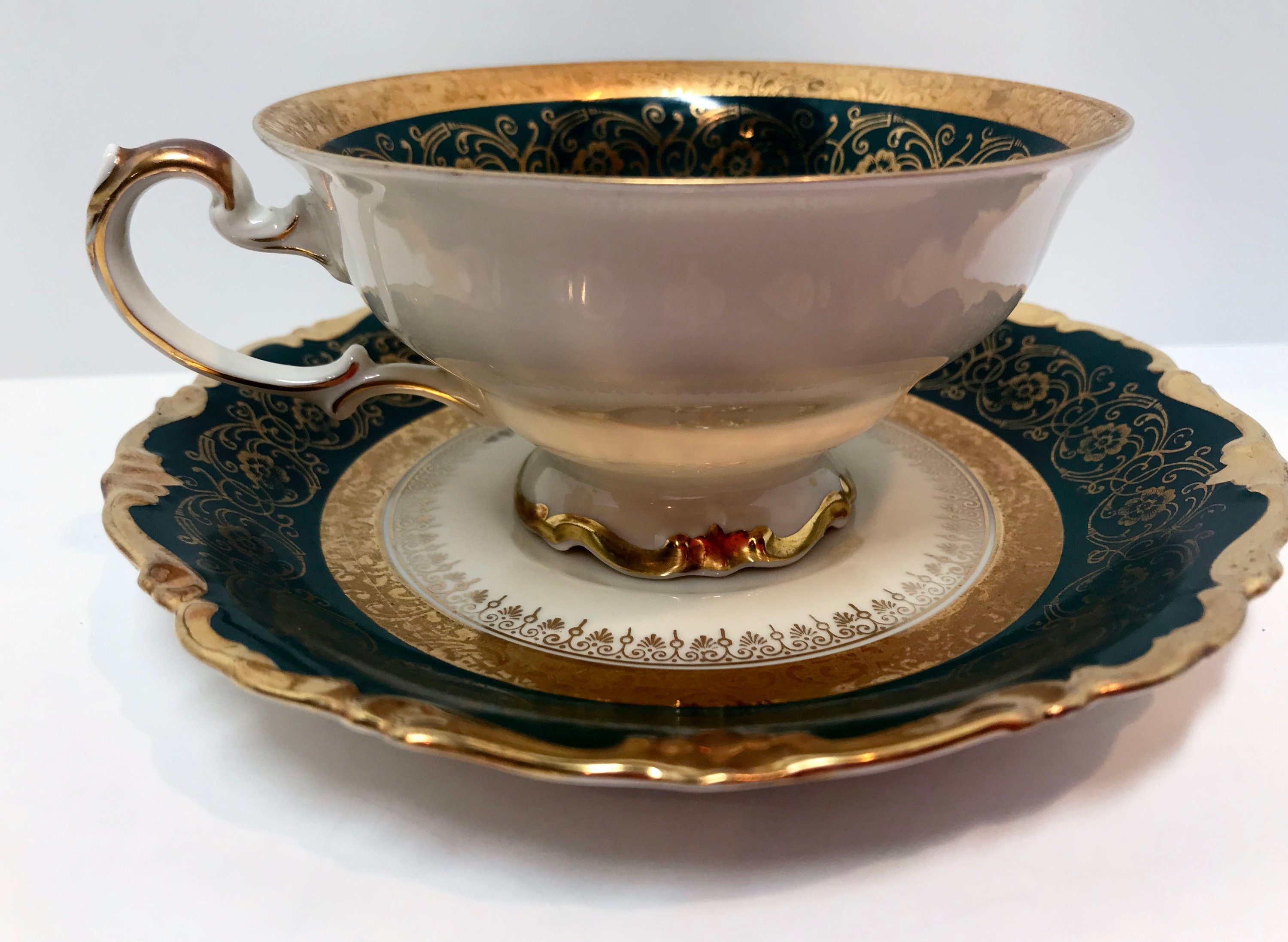 Alka Teacup, Alka Kunst Kronach Teacup, Bavarian German Teacups, Green