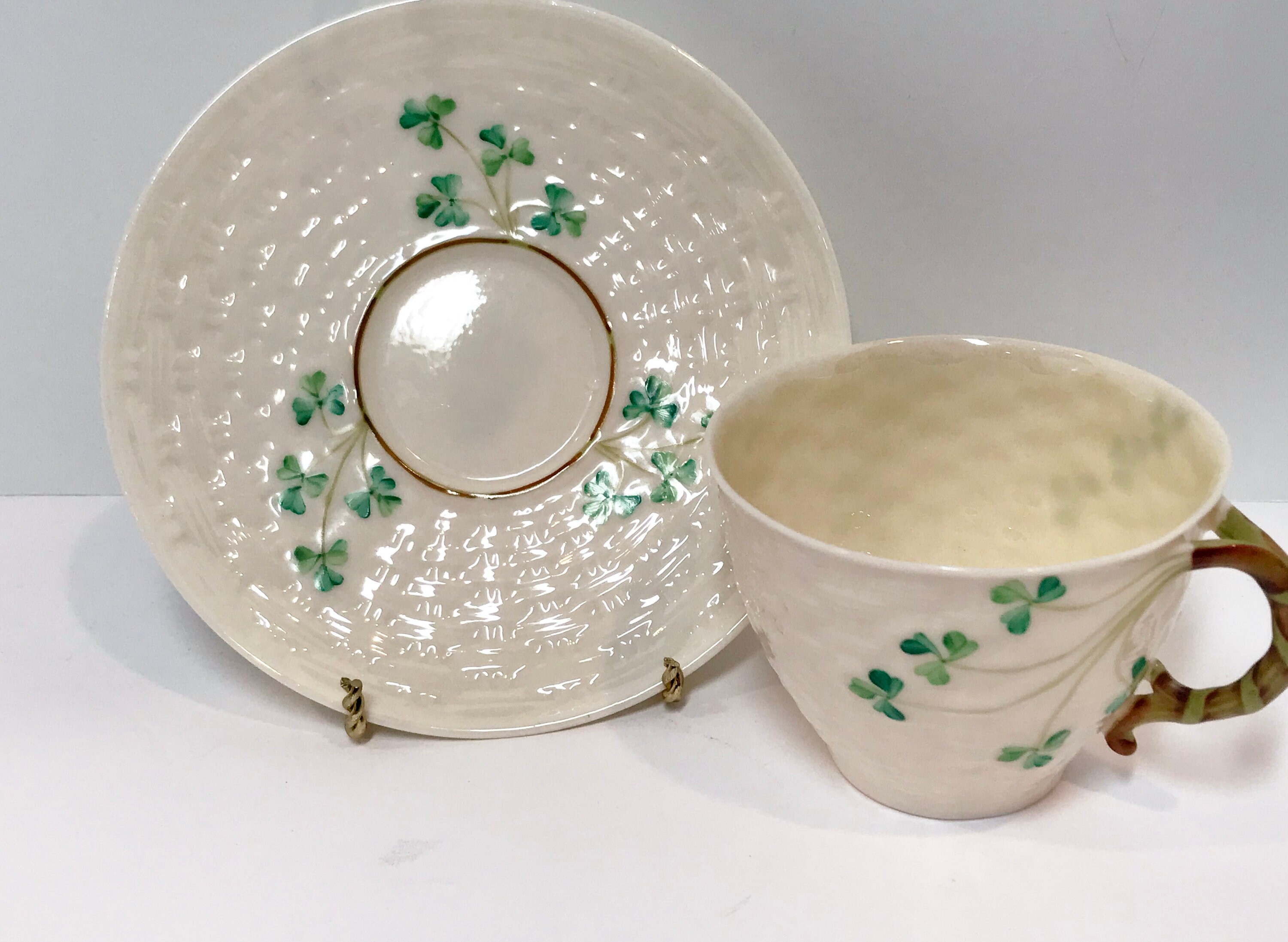 Shamrock Belleek Tea Cup and Saucer, Irish Tea Cup, Belleek Shamrock