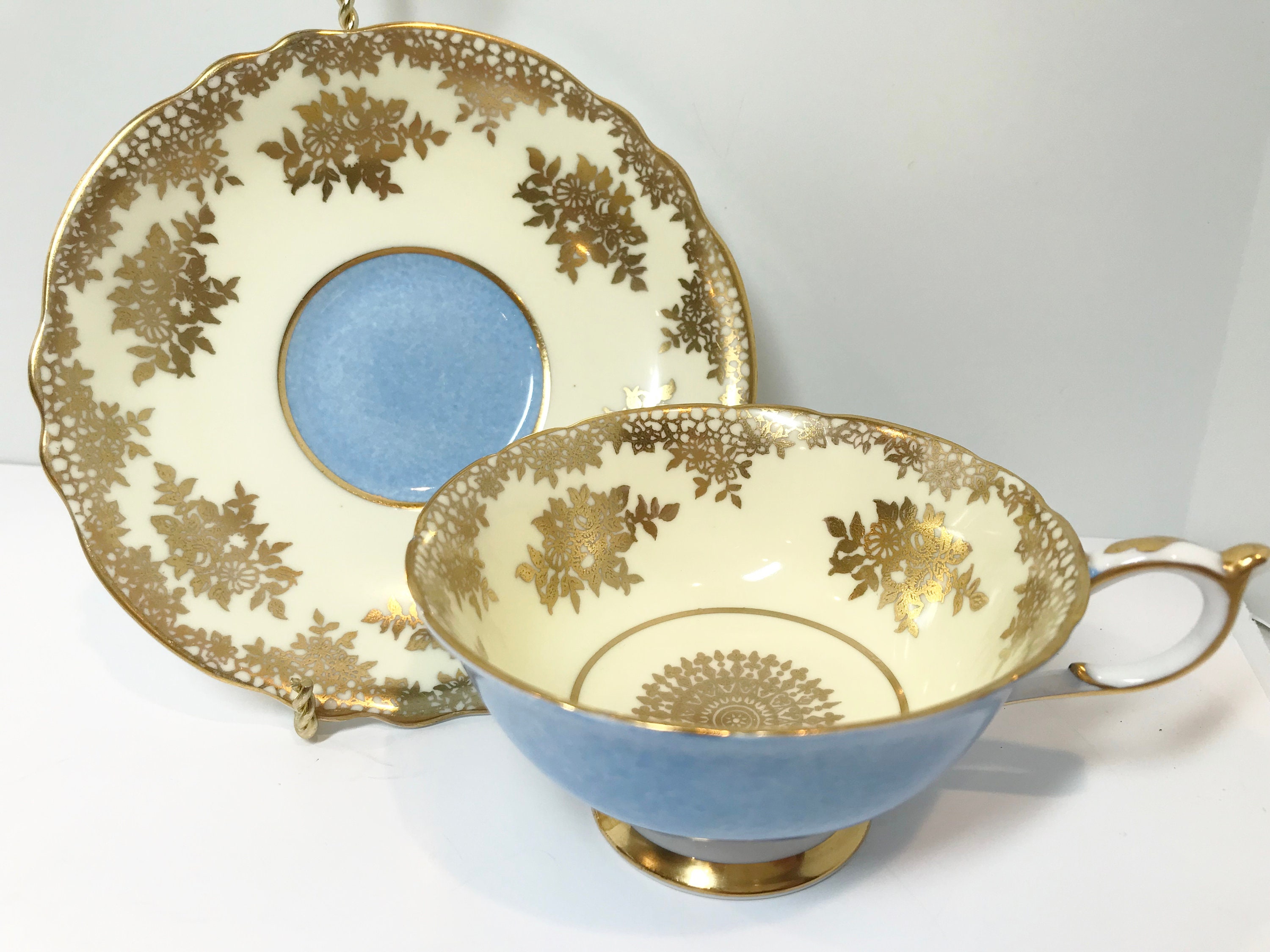 Paragon Tea Cup and Saucer, China Tea Cups, Double Warranty, Blue Gold