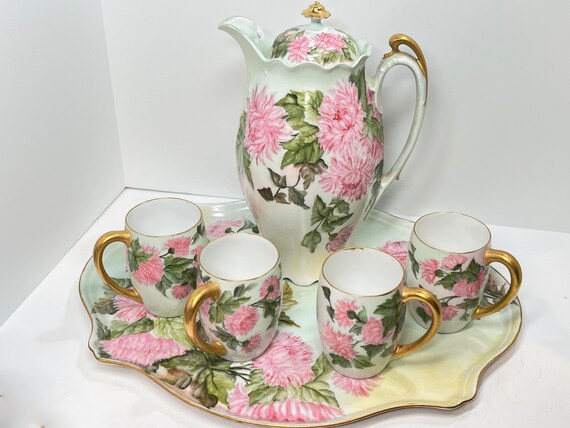 Limoges Tea Set , MZ Austria , Limoges Tray , Hand Painted Teapot , French Tea Set , Austrian Tea Set