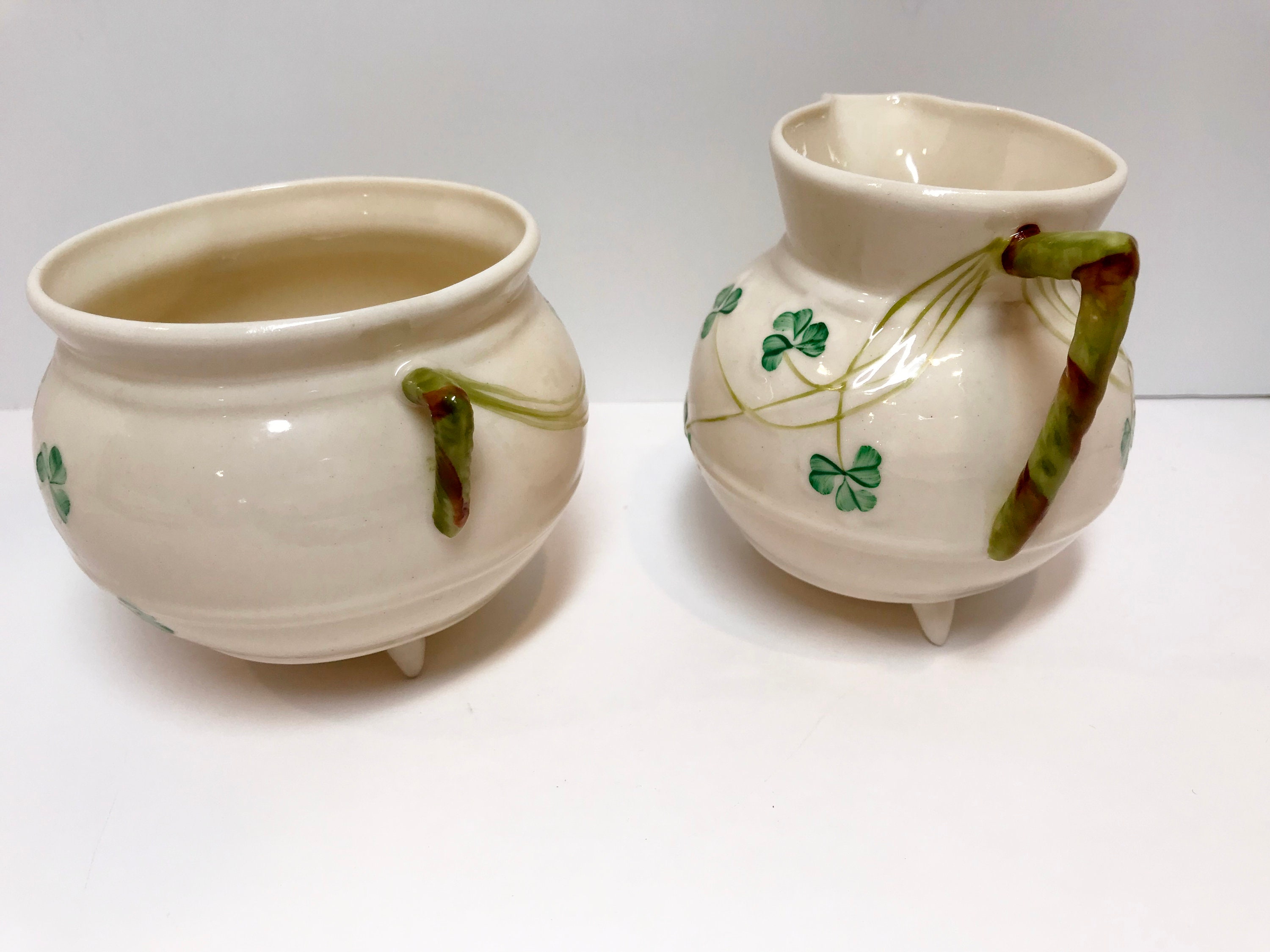 Reserved for SR, Belleek Sugar Bowl and Creamer, Shamrock Ware Set, Green Mark Belleek Creamer