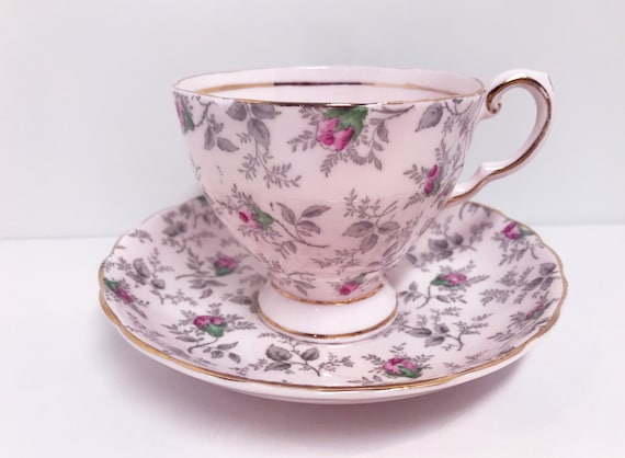 Vintage Tuscan Pink Chintz Teacup: English Bone China with Roses