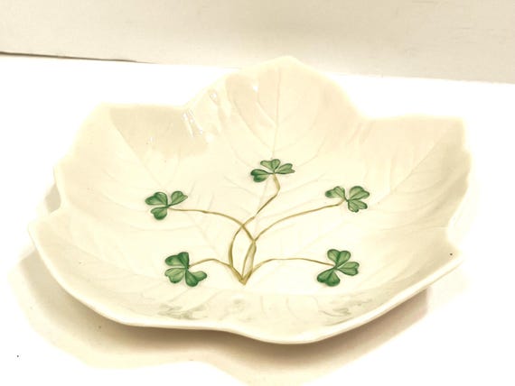 Belleek Dish, Belleek Shamrock Ware Plate, Belleek China, Irish Belleek Dish, Belleek Candy Dish, Sixth Green Mark Plate, Fall Leaf Dish