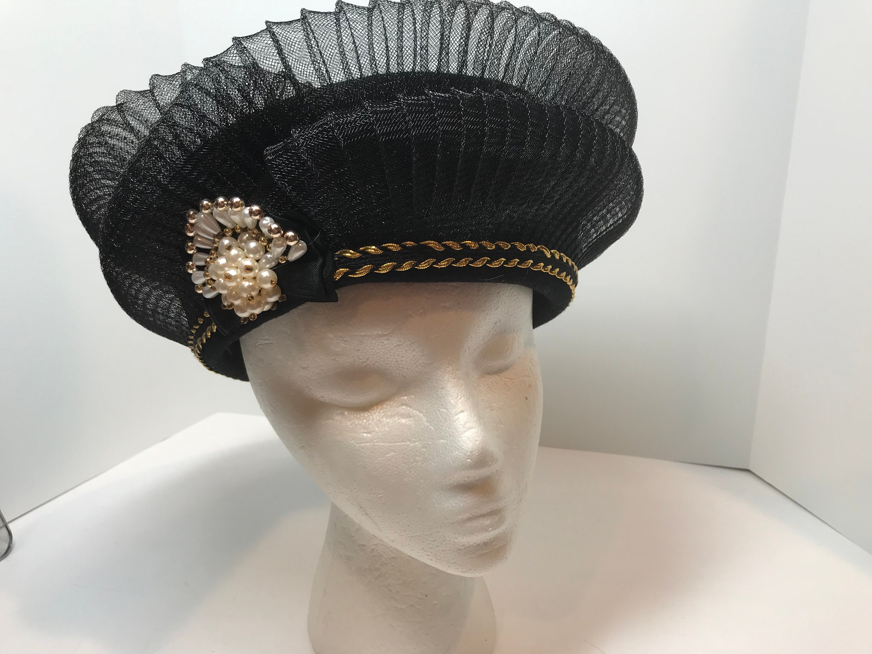 Reserved for J, Stunning Black Hat, Vintage Millinery, Womens Vintage Hat