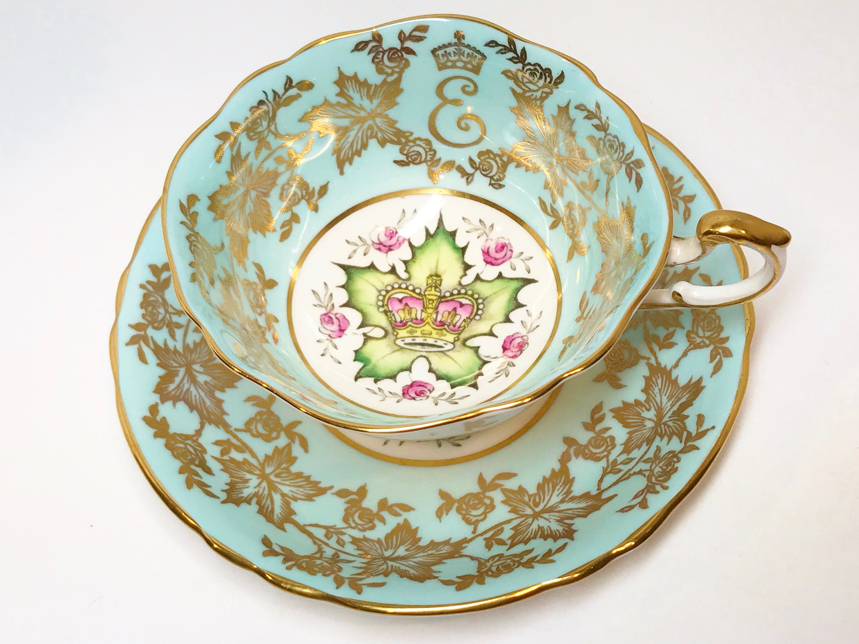 Aqua Paragon Tea Cup and Saucer, Coronation Cup, Aqua Cups, Queen