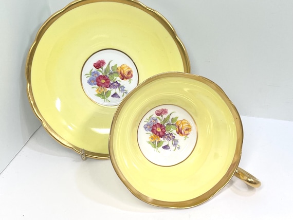 Taylor and Kent Teacup and Saucer, English Bone China, Floral Teacup, Gifts for Her, Gifts for Friend, Anniversary Gift, Yellow Teacup