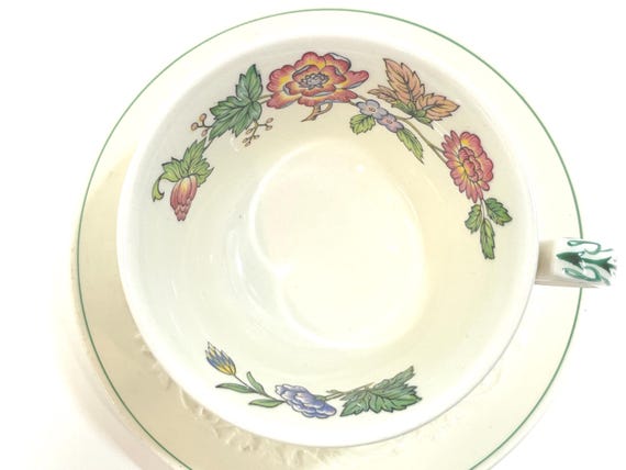 Wedgwood Teacup and Saucer, Patrician Teacup, Wedgwood Tapestry, Wedgwood Queens Ware, Gift for Her, Anniversary Gift, Housewarming Gift