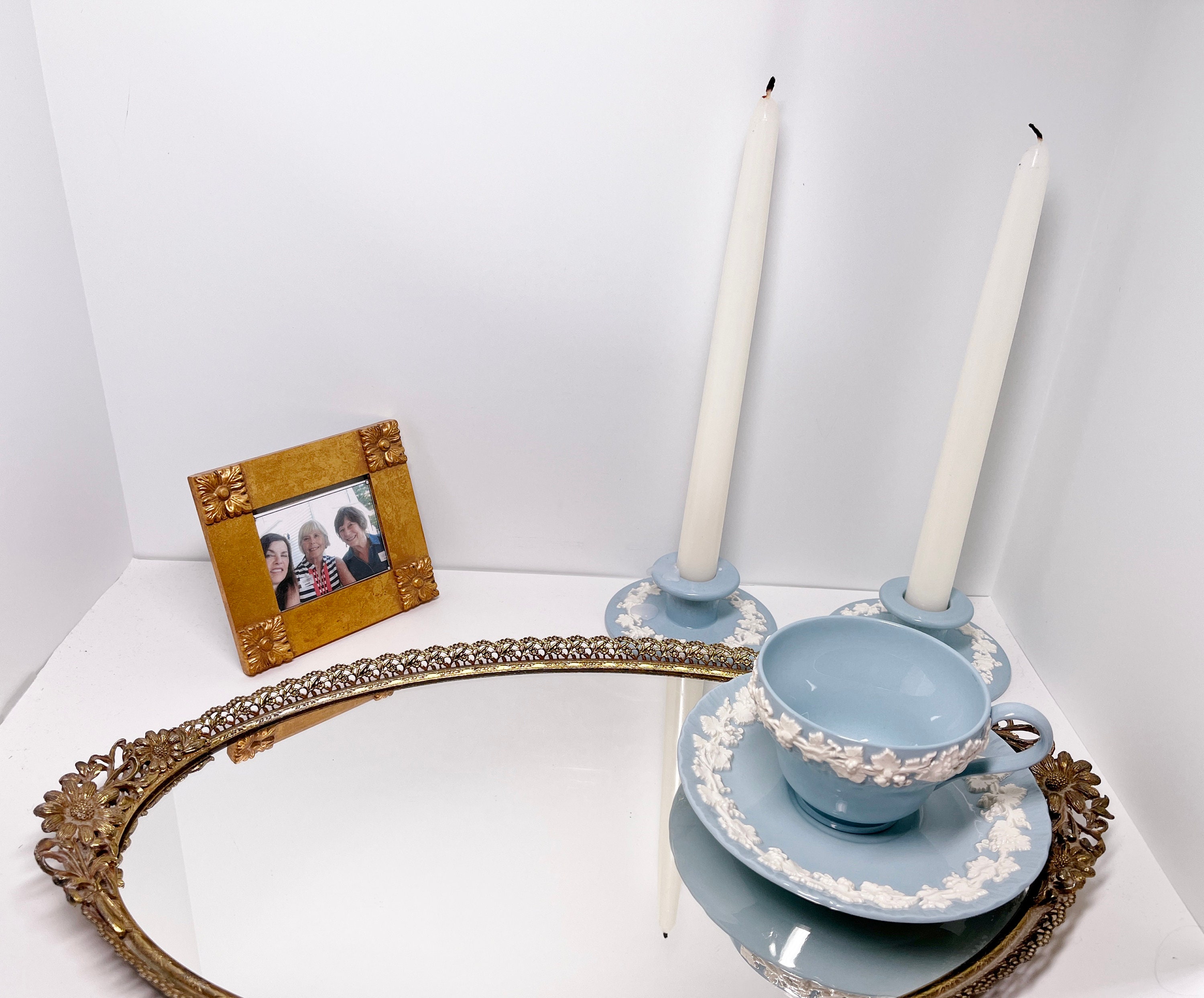 Oval Vanity Tray, Mirrored Vanity Tray, Brass Vanity Tray, Ormolu