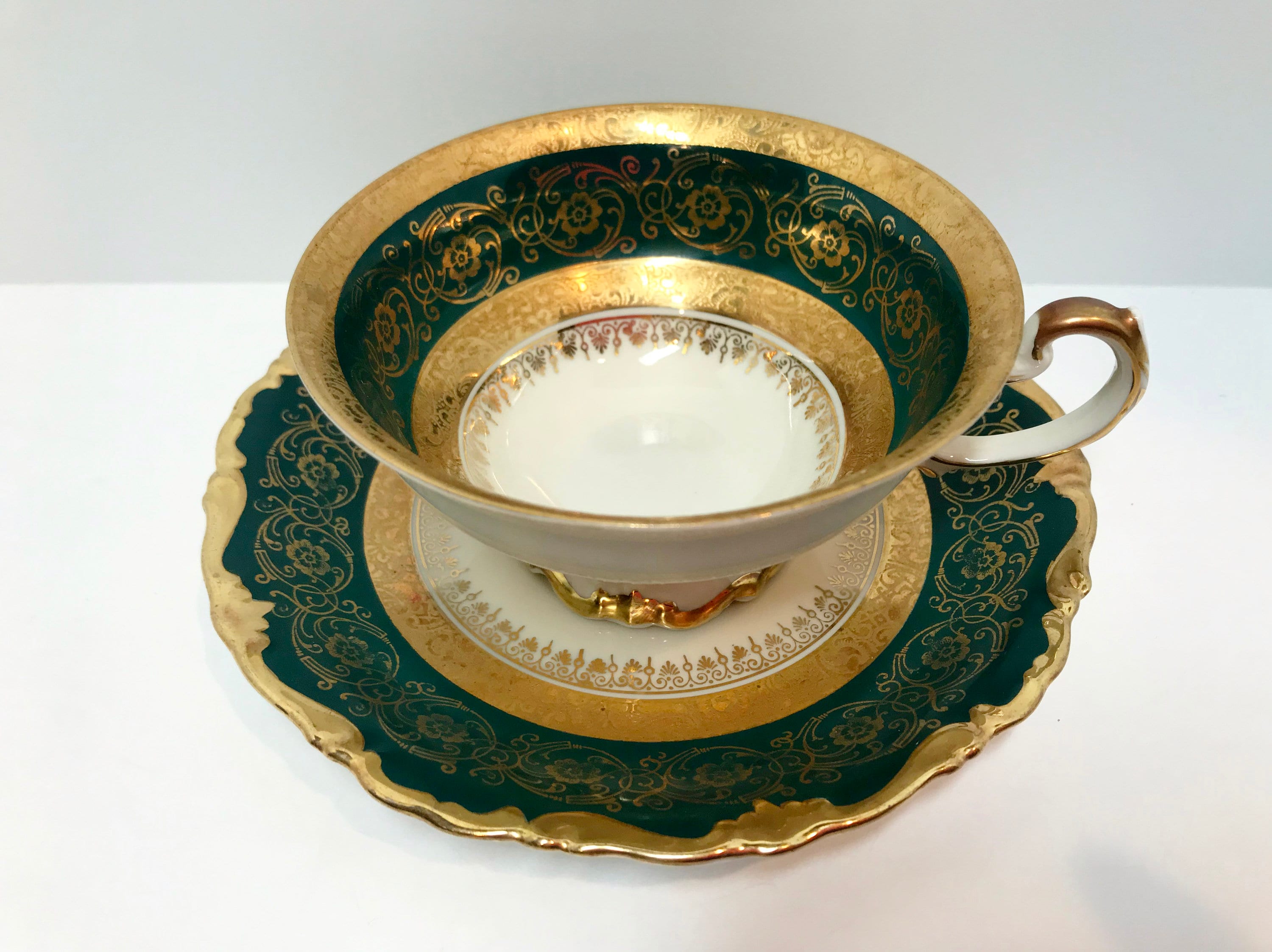 Alka Teacup, Alka Kunst Kronach Teacup, Bavarian German Teacups, Green