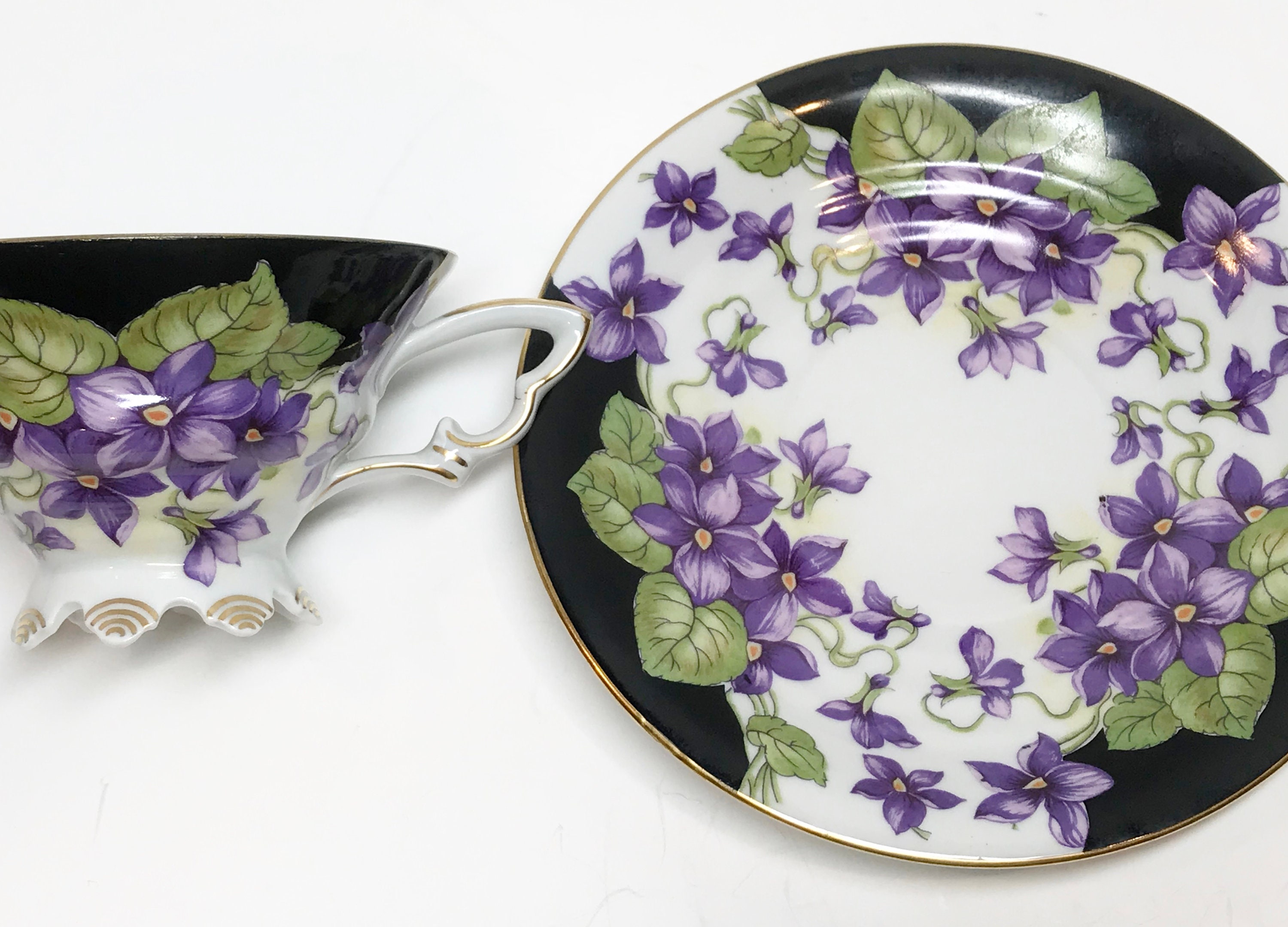 Mitterteich Bavaria Germany Tea Cup and Saucer, Purple Violet Cup