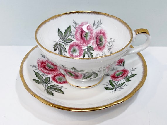 Staffordshire Tea Cup and Saucer , Thistle Tea Cup , Vintage Teacup , Floral Tea Cup , Scottish Thistle , Housewarming Gift for Her