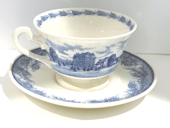 Wedgwood University of Maine Teacup and Saucer, Blue White English China