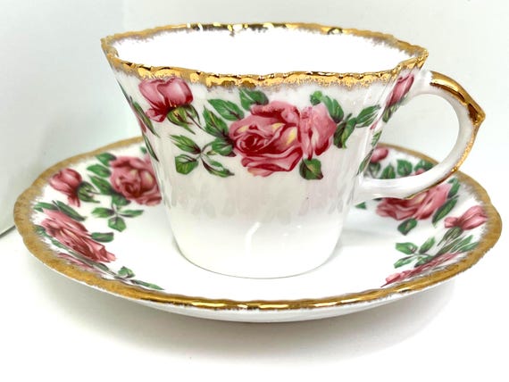 Salisbury Teacup and Saucer, Antique Teacup Vintage, Floral Tea Cup, Gift for Her, Hostess Gift, Anniversary Gift, Housewarming Gift