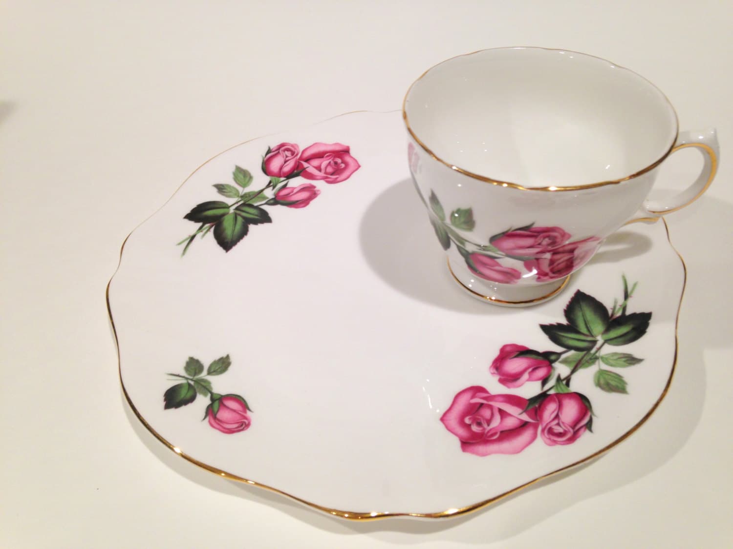 Pink Rose Snack Set, Royal Vale Tea Cup and Saucer, Pink Rose Tea Cups