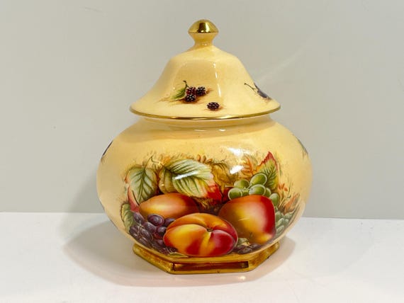 Aynsley Orchard Candy Jar and Lid, Container with Cover, Housewarming Gift, Anniversary Gift, Gift for Her, Orchard Gold