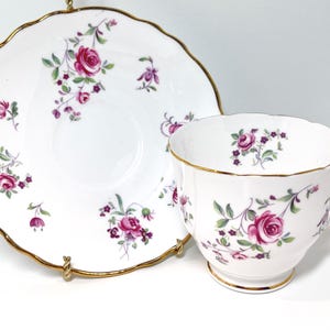 Crown Staffordshire Teacup and Saucer, English Teacup, Floral Teacup, Gift for Her, Housewarming Gift, Gift for Friend