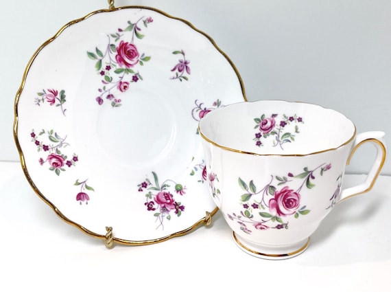 Crown Staffordshire Teacup and Saucer, English Teacup, Floral Teacup, Gift for Her, Housewarming Gift, Gift for Friend