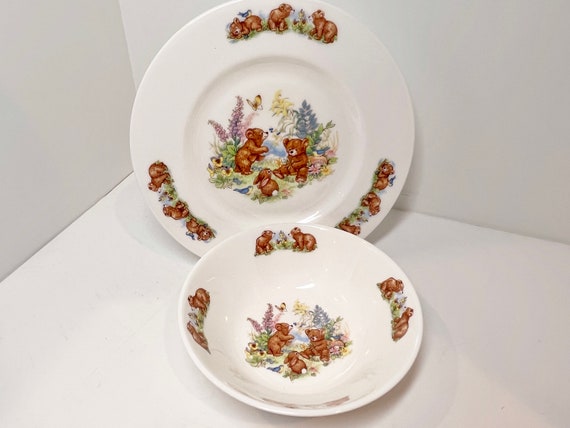 Honey Bears by  Royal Doulton Plate and Bowl, Childrens Set, Childrens Story , Bears and Bunny, Honey Bears Bowl, Honey Bears Plate