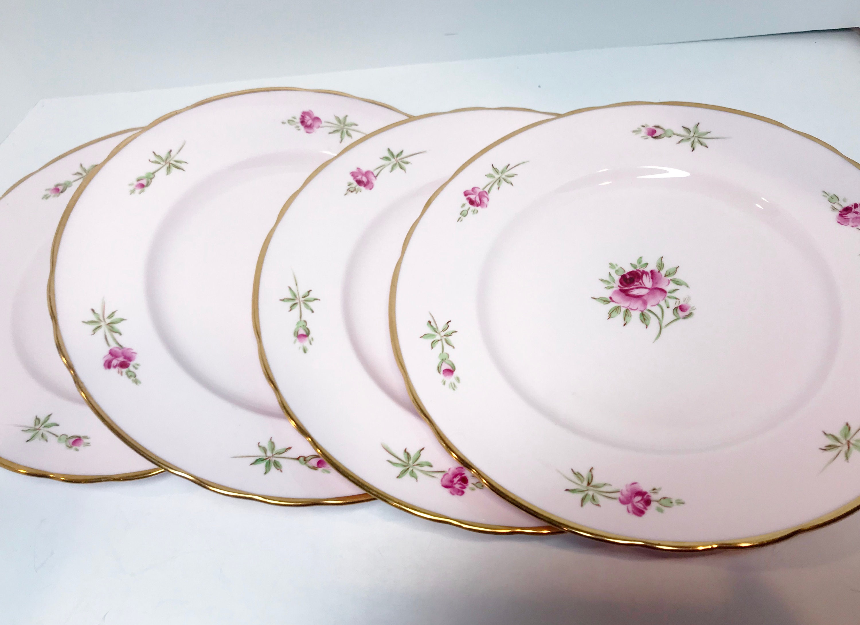 Hand Painted Pink Tuscan Plates, Vintage Plates, Antique Plates, Pink