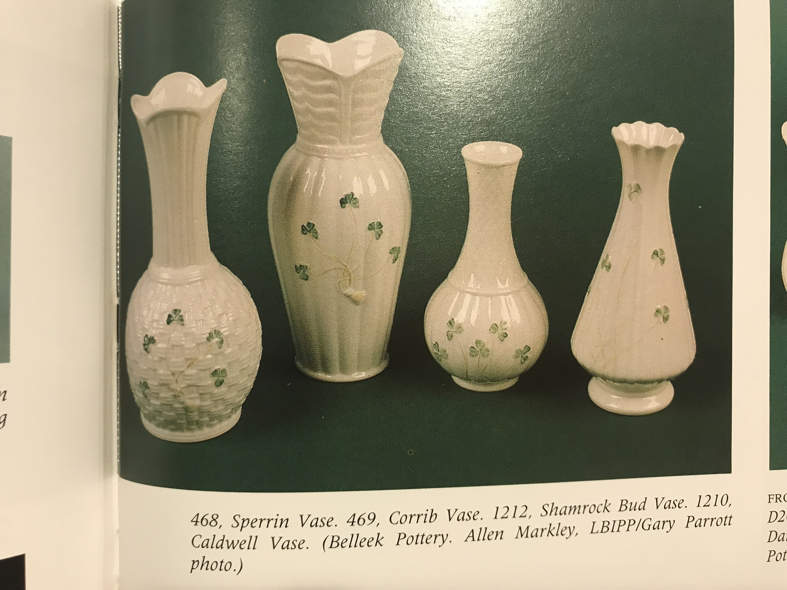 Reserved for SR, Pair Shamrock Belleek Vases, Corrib Vases, Belleek