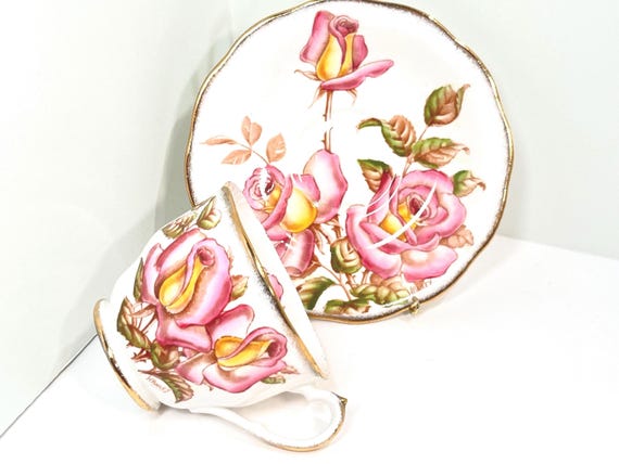 Artist Signed Teacup by Queen Anne, Birthday Gift for Her, Anniversary Gift, Pink Rose for Special Remembrance, Present for Love