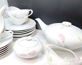 Vintage Schirnding Bavaria Luncheon Set, Danish Modern, Red Black