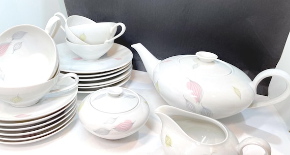 German Luncheon Set for 6, Teapot Creamer Sugar Cups Saucers, Anniversary Gift, Wedding Gift, KPM Luncheon Set, Gifts for Her
