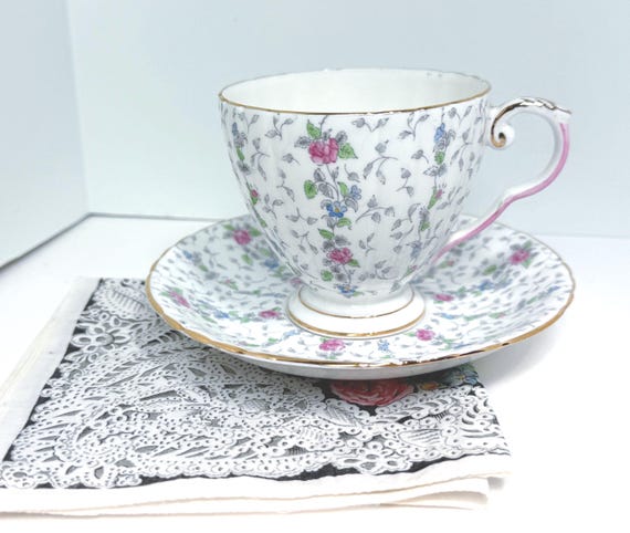 Royal Grafton Teacup and Saucer, Chantilly Pattern, English Teacup, Bone China Teacup, Floral Teacup, Gift for Her, Birthday Gift