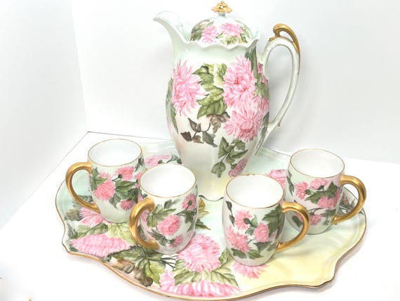 Limoges Tea Set, MZ Austria, Limoges Tray, Hand Painted Teapot, French Tea Set, Austrian Tea Set, Anniversary Gift, Gift for Her
