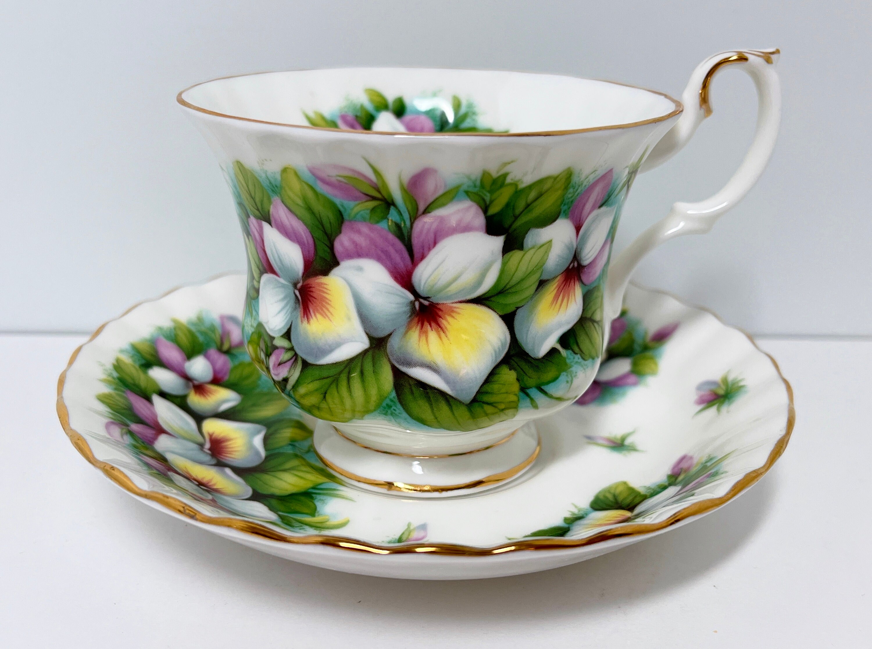 Pansy Teacup, Golden Crown Teacup and Saucer, Antique Teacups, Vintage