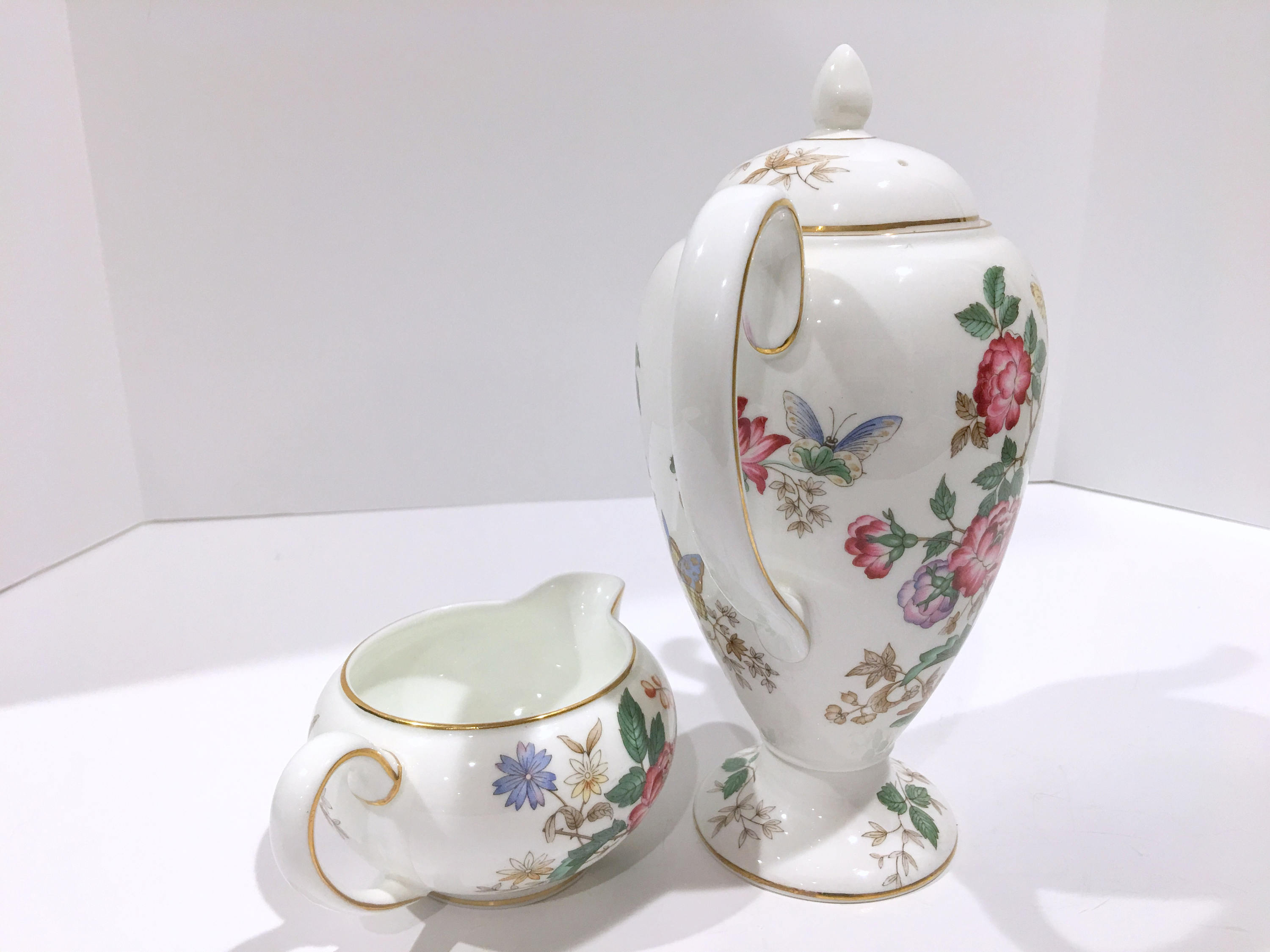 Wedgwood Teapot, Charnwood Pattern, Charnwood Creamer, Rose Butterfly