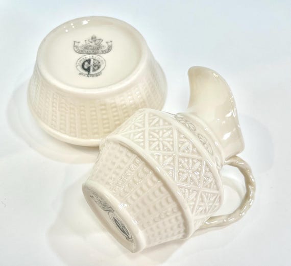 Black Mark Belleek, Cleary Sugar and Cream, Belleek Sugar Bowl and Creamer, Belleek Creamer, Belleek Cream and Sugar, Anniversary Gift