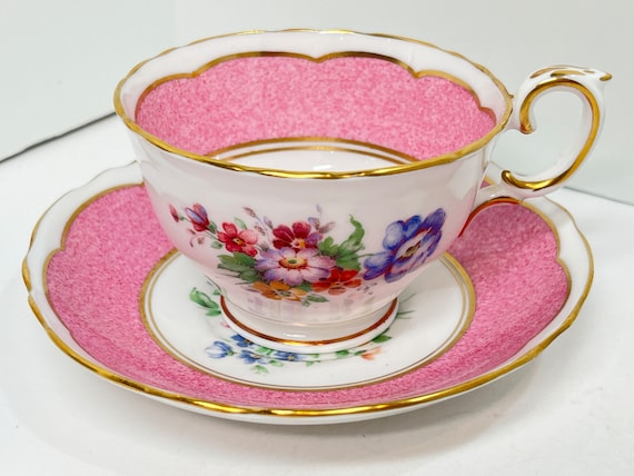 Crown Staffordshire Teacup and Saucer , Pink Floral Tea Cup ,  Housewarming Gift , Gift for Her , Friendship Gift , Hostess Gift